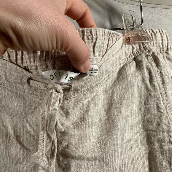 ORVIS beige striped 100% linen drawstring pull on pants LARGE - Picture 5 of 10